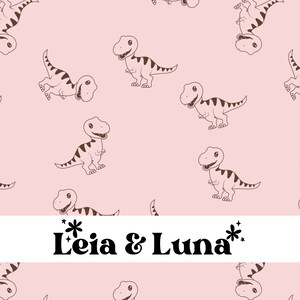 May include: A pink background with a repeating pattern of brown cartoon dinosaurs. The text "*Leia & Luna*" is centered in white at the bottom of the image.