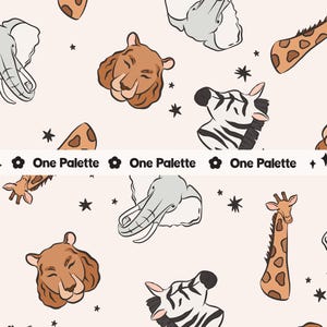ZOO ANIMALS |  Cream Zoo Animals Seamless Digital Pattern, Seamless Repeat Pattern, Fabric Pattern, Elephant Seamless File, Lion Pattern