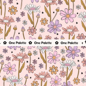 WHIMSY GARDEN / Motivo digitale senza soluzione di continuità floreale primaverile, motivo ripetuto senza soluzione di continuità, motivo in tessuto, motivo primaverile, motivo floreale