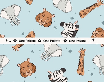 Blue Zoo Animals Seamless Pattern: Elephant, Lion, Giraffe (Digital File)