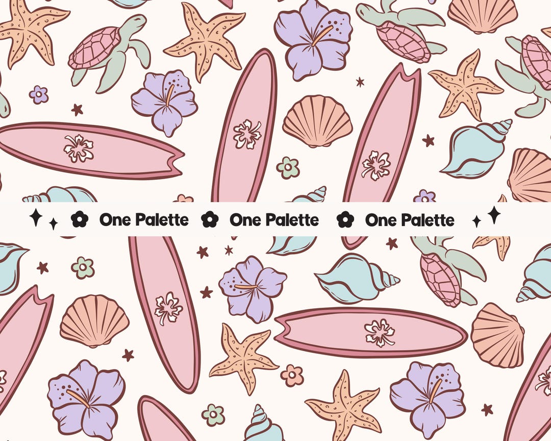 Beach Turtle Pattern Summer Turtle Seamless Pattern: Beach Surfboard Fabric Design (digital ...