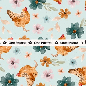 EVERLEE |  Fall Floral Chicken Hens Watercolor Seamless Digital Pattern, Seamless Repeat Pattern, Fabric Pattern, Chicken Hen Seamless File