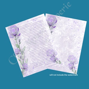 Lavanda Púrpura Floral Papelería Imprimible Descarga Digital Ambos Forrados Sin Forrar Jpeg JPG Tamaño Carta 11 x 8.5 Flores Basura Diario Insertar