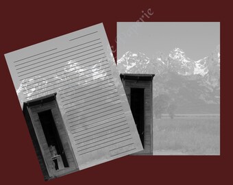 Printable Stationery Junk Journal Insert Outhouse Tetons BW Photography Digital Download Both Lined  Unlined Jpeg JPG Letter Size 11 x 8.5