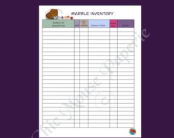 Lista de inventario de coleccionista de mármol para canicas de vidrio de juguete 8.5 x 11 ID Tamaño Grado Descarga instantánea Jpeg PDF Imprimible Akro Peltier Vitro