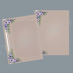 Papelería Floral 2 Esquinas Columna Bouquet Femenino Beige Imprimible Digital Descargar Ambos Forrados Sin Forrar Jpeg JPG Tamaño Carta 11 x 8.5