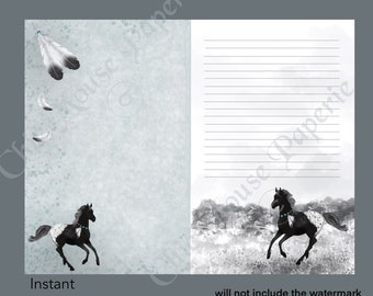 Signature Page Junk Journal Western Appaloosa Horse Eagle Feathers Printable Scrapbooking Digital Download Lined  Unlined JPG  11 x 8.5