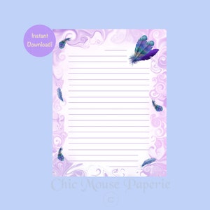 Plumas que caen Papelería imprimible Descarga digital Tanto forrado como sin forro PDF Tamaño de carta 11 x 8.5 Escritura de correspondencia Snail Mail