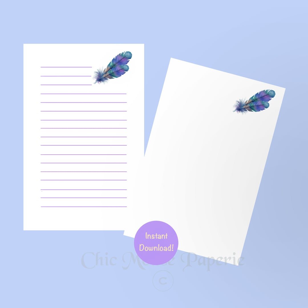 Printable Memo Size Feather Design Digital Download Both Lined ...