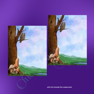 Eule Pilz Natur Briefpapier Druckbares Schreibpapier Scrapbooking Digitaler Download Lined & Unliniert Jpeg JPG 11 x 8,5 Bugs Pond Baum