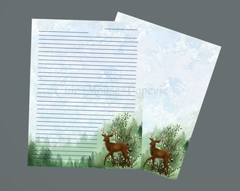 Deer Nature Scene Printable Stationery Junk Journal Insert Digital Download Both Lined & Unlined Jpeg JPG Letter Size 11 x 8.5