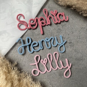 Letras personalizadas de 6 cm hechas de lana y alambre, letras para nombre, cono escolar, etiqueta para nombre, regalo, bautismo, nacimiento, boda, letras de crochet