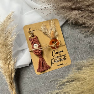 Perguntas da madrinha - Chaveiro personalizado com coração Macrame Boho pingente presente pequeno obrigado