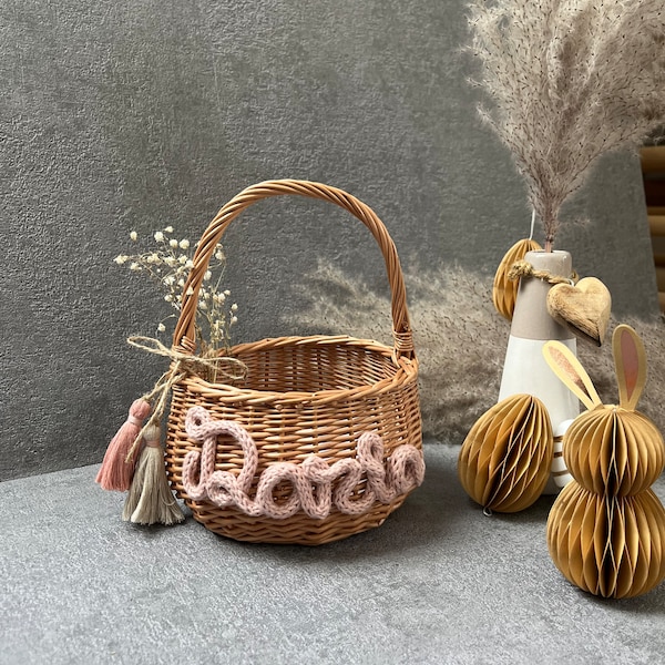 Easter basket personalized Easter basket - flower girl basket - grocery store basket - lettering made of wool and wire - macrame Easter decoration
