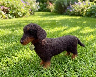 Handmade Needle Felted Dachshund, Wool Dog Ornament