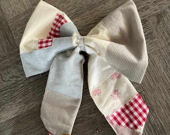 Handmade Patchwork Fabric Bow: Cottagecore Decor, Christmas Tree Topper