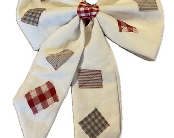 Linen Patchwork Bow: Handmade Cottagecore Decor, Christmas Tree Topper