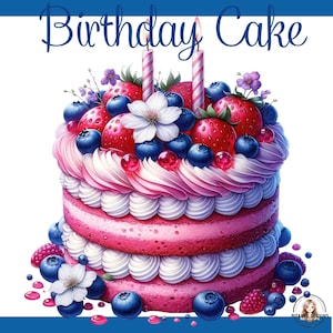 Birthday Cake Clipart,Happy Birthday, Birthday Party Clipart,Wedding Cake Clipart,PNG, Journaling Card Making, Sublimation, Digital Download