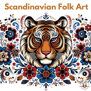Folk Animals Clipart, Folk Clipart, Folk Art Clipart, Scandinavian Clipart, Nordic Folk Art for Stickers Journal, Boho Folk Art, PNG files.