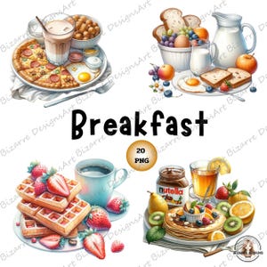 Breakfast Clipart, Menu Food PNG, Food Clipart, Breakfast Png, Kitchen Art, Brunch, Watercolor Png, Transparent Png, Instant Download