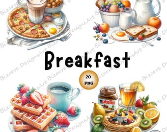 Frühstück Clipart, Menü Essen PNG, Lebensmittel Clipart, Frühstück Png, Küchenkunst, Brunch, Aquarell Png, Transparenter Png, Sofort Download