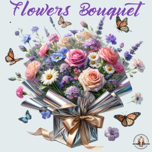 Clipart di bouquet floreali acquerellati, bouquet da sposa, accessori per bouquet da sposa, bouquet da sposa, fiori da sposa boho, rose, illustrazioni