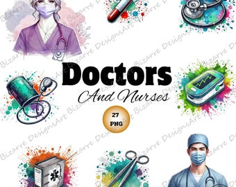 Medizinische Clipart, Arzt und Krankenschwester Clipart, Krankenhaus Clipart, Arzt PNG, Krankenschwester SVG, kommerzielle Nutzung, digitaler Download, Gesundheit Illustrationen