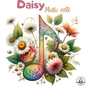 Music Note Clipart, 20 High Quality PNGs, Daisy Music Note Clipart, Digital Download, Card Making, Scrapbooking, Printable,Commercial Use