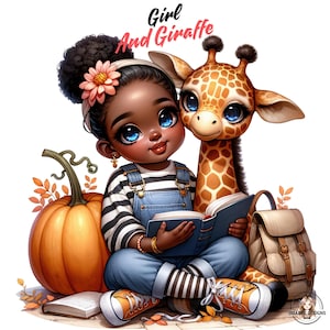 Cute Girl and Giraffe Clipart, Girl png, Giraffe Clipart, Card Making, Sublimation, Junk Journal,Instant Download,Paper Craft,Commercial Use