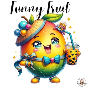 Imágenes prediseñadas de frutas divertidas, gráficos de frutas, paquete de imágenes prediseñadas de verano, gráficos de verano, Hola verano, con uso comercial, descarga digital, imprimible