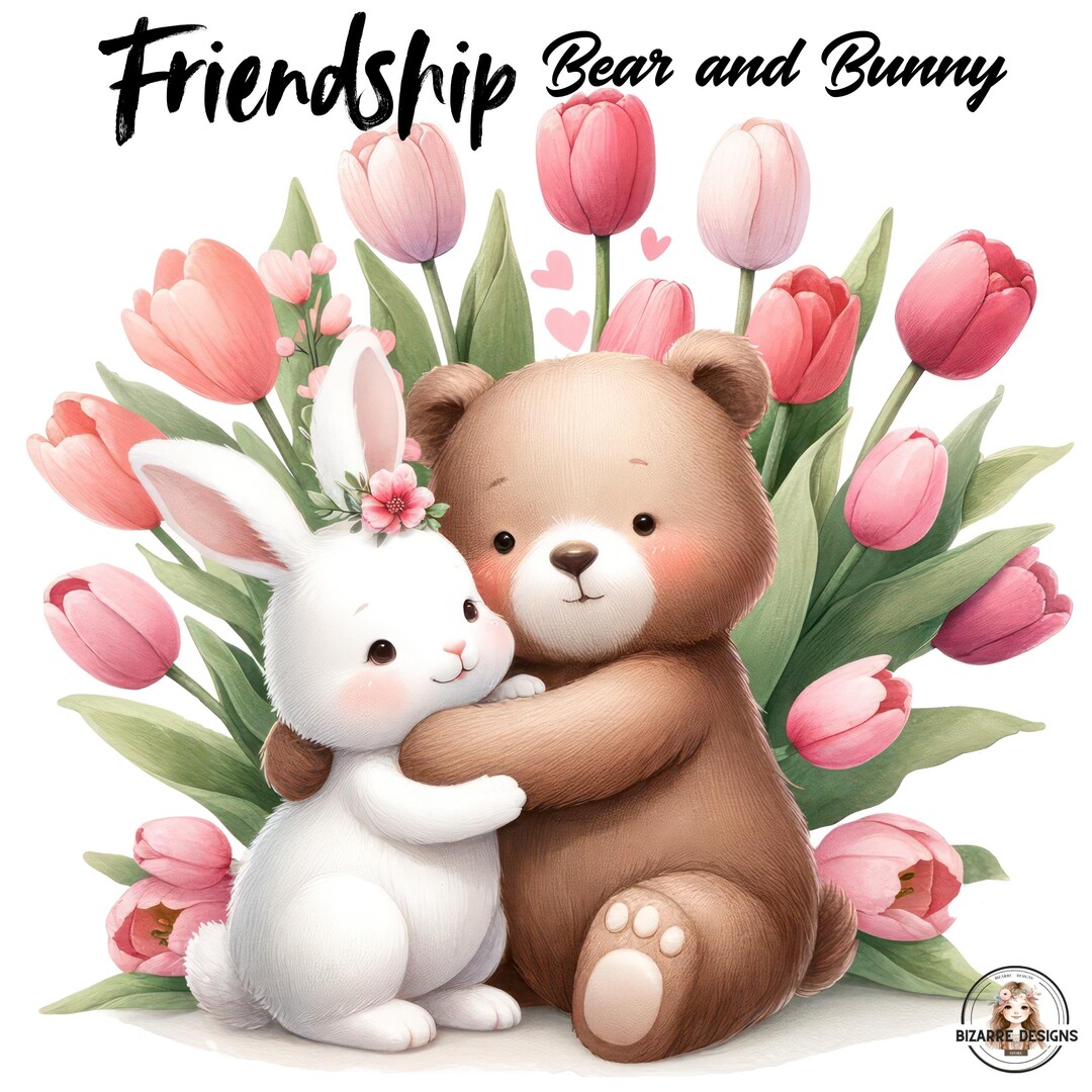 Cute Bear and Bunny Clipart,friendship Bear and Rabbit, Easter Teddy ...