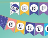 Gamer party decor printable sign, custom bunting | Retro arcade video gaming Birthday party decoration banner, instant digital download G01 Il_170x135
