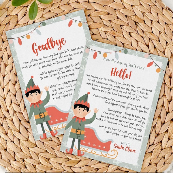 Christmas Elf First Arrival + Goodbye Letter bundle | New Christmas elf printable welcome, hello farewell photo prop INSTANT DOWNLOAD C07