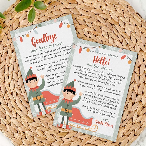 Editable Christmas Elf Bundle, First Arrival + Goodbye Letter | Modern personalised Christmas elf printable template INSTANT DOWNLOAD C07