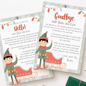 Editable Christmas Elf Bundle, First Arrival + Goodbye Letter | Modern personalised Christmas elf printable template INSTANT DOWNLOAD C07