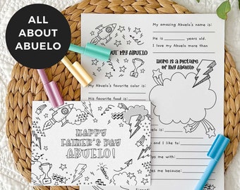 Printable Coloring Grandfather Card + All About Abuelo bundle | Happy Father's Day gift, DIY kids classroom activity, INSTANT DOWNLOAD F01
