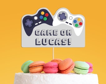 Gamer Cake Topper editable printable | Video gaming Birthday decoration centerpiece, DIY instant download, Retro arcade video party G01