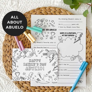 Lot carte grand-père à colorier + Tout sur Abuelo | Cadeau pour la fête des pères, activité bricolage en classe pour enfants, TÉLÉCHARGEMENT IMMÉDIAT F01