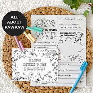 Tarjeta para colorear para el abuelo + paquete Todo sobre la papaya / Regalo para el día del padre, actividad para el aula para niños, DESCARGA INSTANTÁNEA F01