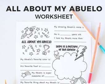 All About Abuelo Father's Day printable gift questionnaire | Fill in the blank grandfather kids classroom activity, INSTANT DOWNLOAD F01