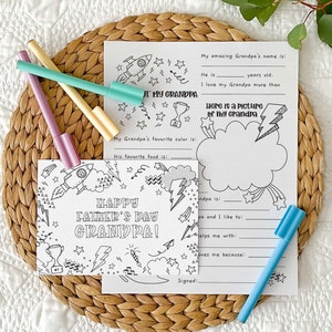 Glücklicher Vatertags-Großvater druckbare Ausmalkarte + Alles über Opa Arbeitsblatt | Geschenk für Kinder im Klassenzimmer zum Basteln, SOFORTIGER DOWNLOAD F01