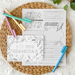 Te amo abuelo Tarjeta para colorear imprimible para abuelo + Todo sobre el abuelo / Regalo del padre Actividad para el aula para niños, DESCARGA INSTANTÁNEA F01