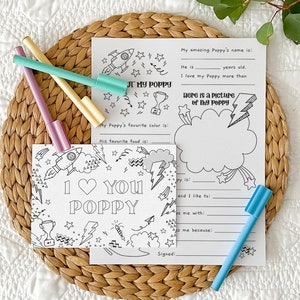 Te amo amapola Tarjeta para colorear imprimible para abuelo + Todo sobre amapola / Regalo del día del padre, actividad para el aula para niños DIY DESCARGA INMEDIATA F01