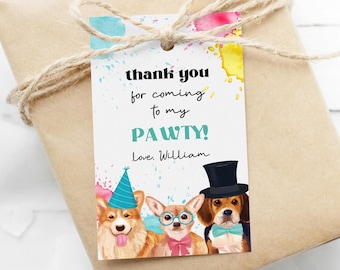 Dog Party Favor Tag, Chihuahua puppy pawty printable gift tag | Editable Birthday thank you card, DIY party template, instant download D02