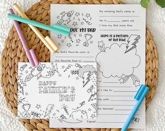 Happy Father's Day Printable Coloring Card + All About Dad worksheet | Fathers gift, Daddy DIY kids classroom activity, INSTANT DOWNLOAD F01