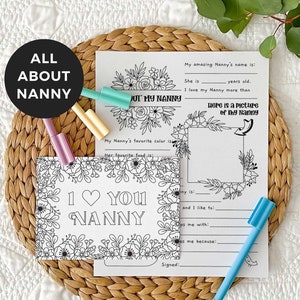 Love You Nanny Printable Coloring Grandmother Card All About Nanny Mother's Day gift, DIY kids classroom activity, INSTANT DOWNLOAD M01 image 1