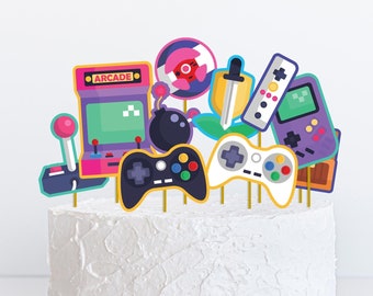 Gamer Cake Topper centerpiece printable Video gaming Birthday party  decoration photo prop, DIY instant download, Retro arcade cut outs G01