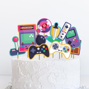 Gamer Cake Topper Herzstück druckbar | Videospiele Geburtstagsparty Dekoration Foto Requisite, DIY sofort download, Retro Arcade Ausschnitte G01