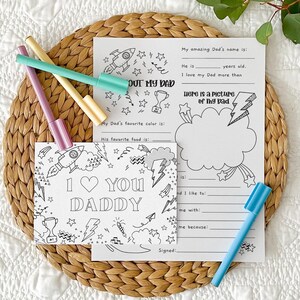 Biglietto d'auguri per la festa del papà con scritta "Ti amo papà", stampabile e da colorare + Tutto sul papà / Regalo per la festa del papà, attività fai da te per bambini in classe, DOWNLOAD IMMEDIATO F01