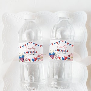 4th of July American Sweetheart Water Bottle Label, editable printable | Independence Day party drink wrapper favor INSTANT DOWNLOAD A02